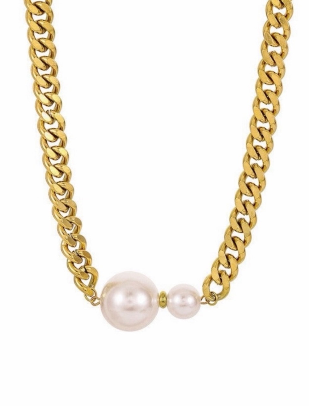 Gold Chain Necklace with Dual Pearl Accent